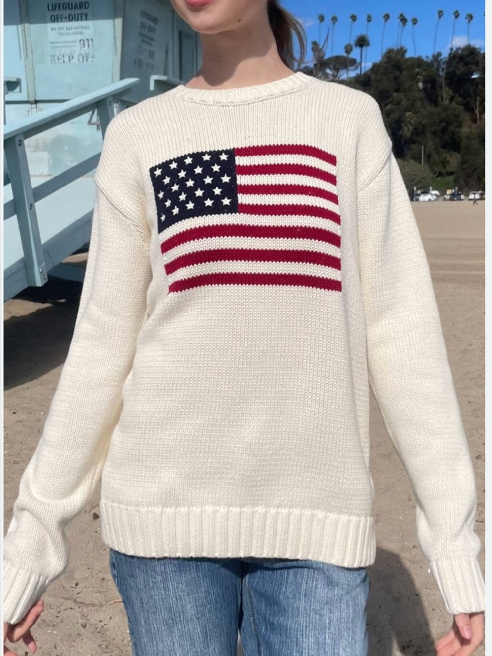 Brandy Melville Cream Sweater with American Flag